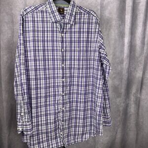 TAILORBYRD Men's 3XLT Long Sleeve Button Down Purple & Black Plaid Shirt Logo
